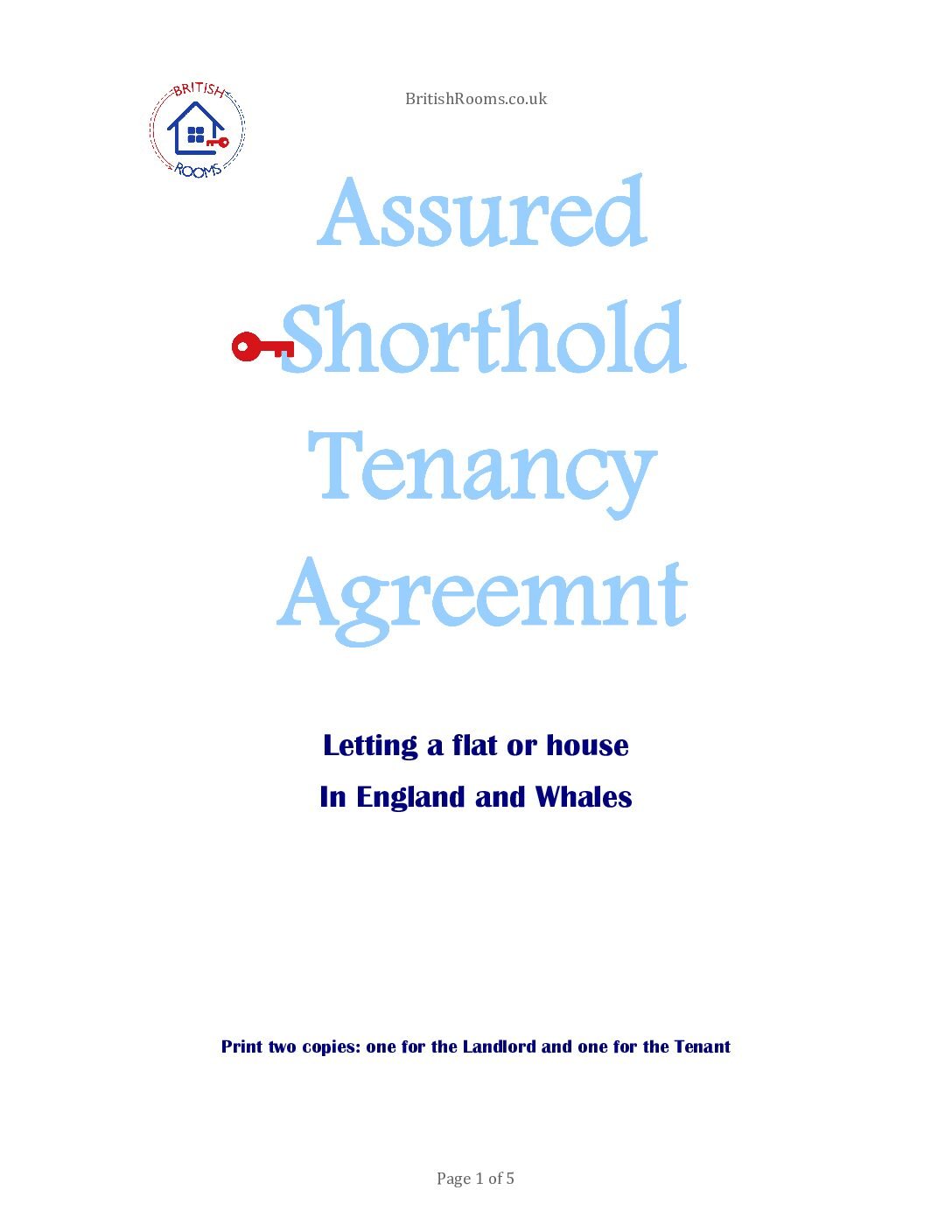 Assured Shorthold Tenancy Agreement - England & Wales